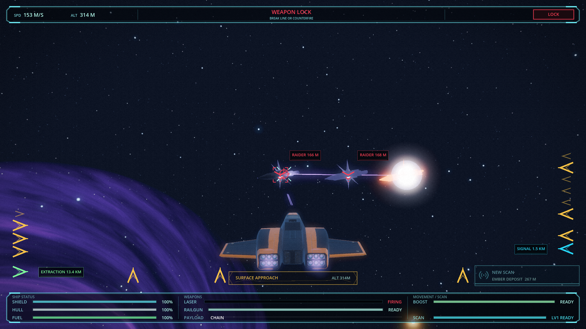 Chain arcs now follow real surfaces as targets move: image 3 of 4