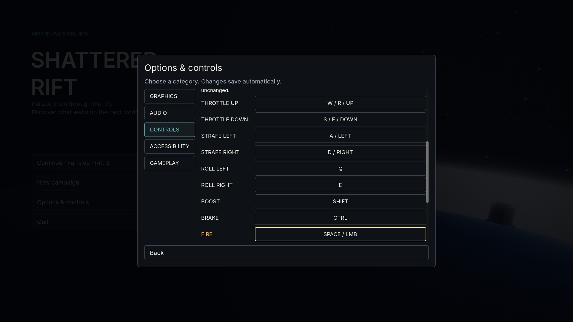Shattered Rift Options menu gets five category pages: image 2 of 4