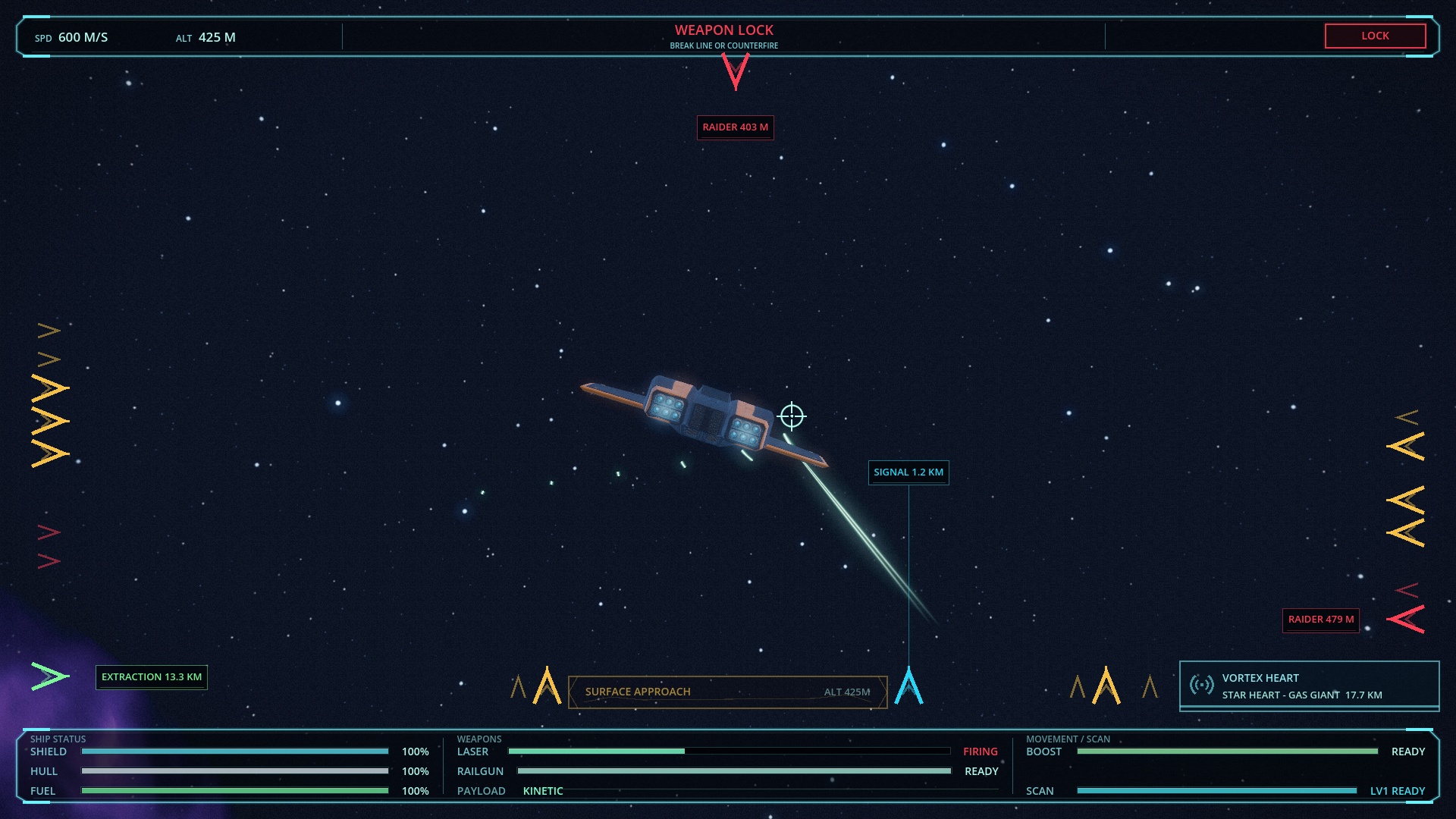 Weapon bolts get thin-core streaks so they stand apart from stars: image 2 of 2